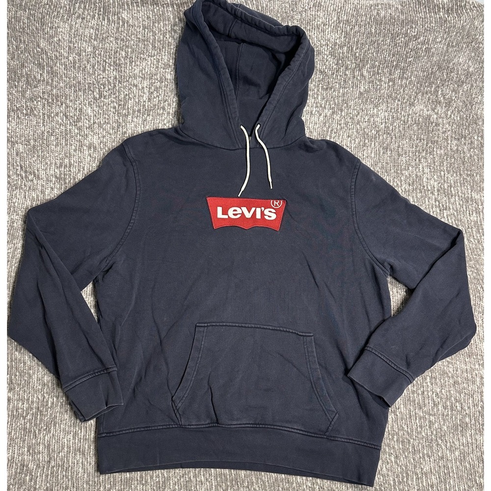 Levi's Blue Pullover Hoodie Fleece Logo Hooded XXL Embroidered Sweatshirt